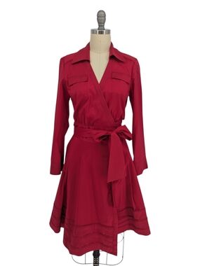 00002 Diane Von Furstenberg Rosina Poplin Wrap Dress Red size 4 Business casual